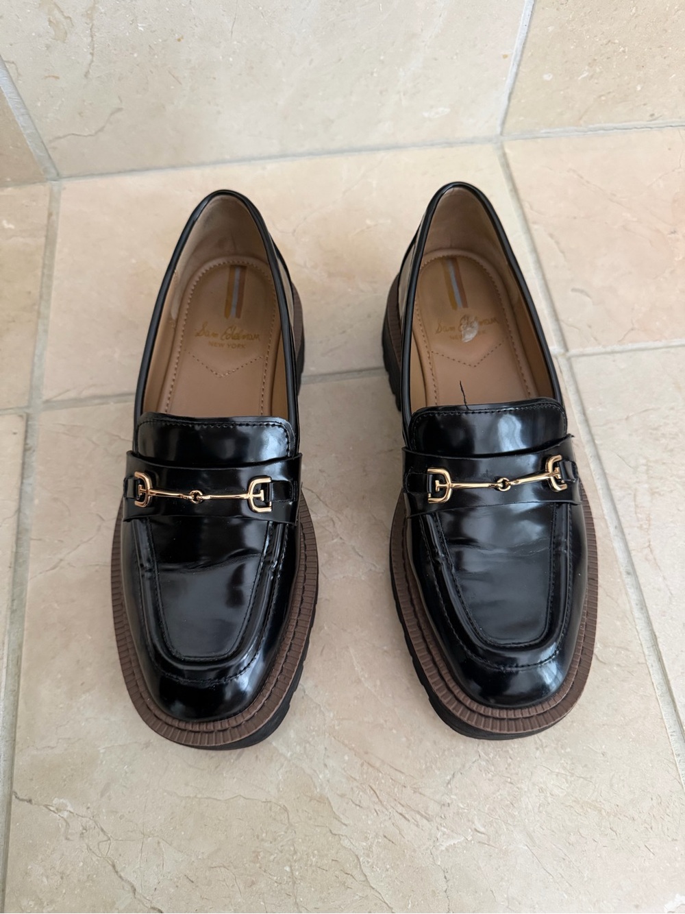 Laura Sam Edelman women’s Bit Loafers with Gold Hardware